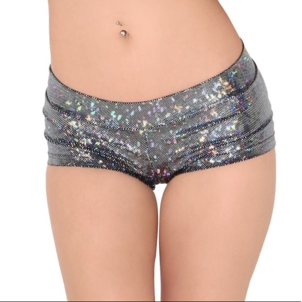 iHeartRaves Silver Holographic Rave Booty Shorts